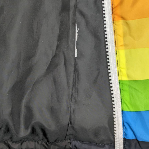 EUC Polaroid Womens Full Zip Hooded Windbreaker Black / Rainbow Print Logo Small - Picture 4 of 8